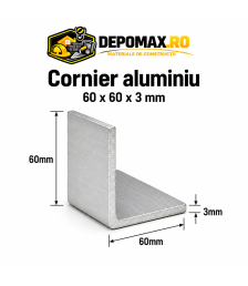 Cornier aluminiu 60 x 60 x 3 mm, 6 metri (EN AW-6060)